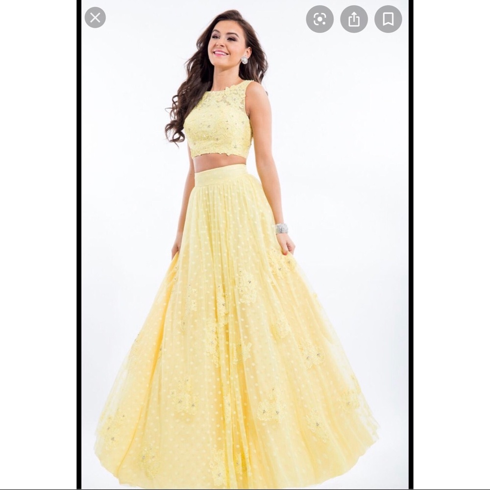 Yellow Rachel Allan Two Piece Polka Dot Ball Gown